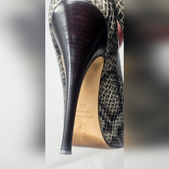 Giuseppe Zanotti Embossed Leather Pumps Heels Black Grey Peep Toe Sz EUR 38 US 8 - Picture 10 of 16
